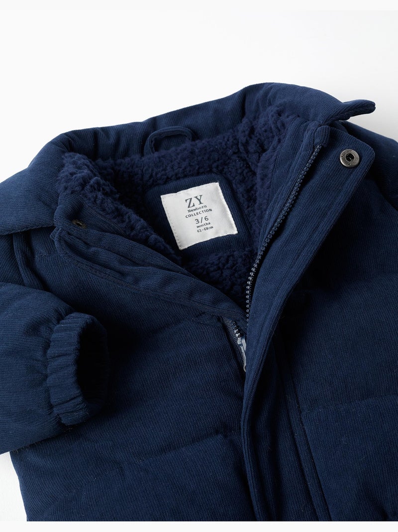 Doudoune en velours côtelé avec capuche amovible Bleu foncé - Kiabi