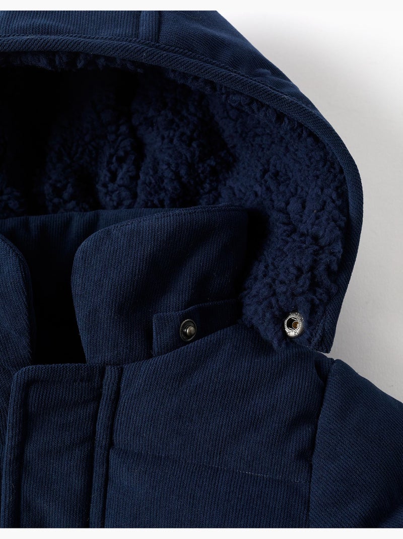Doudoune en velours côtelé avec capuche amovible Bleu foncé - Kiabi