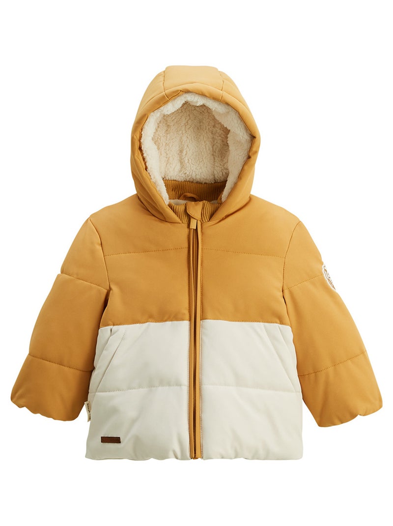 Doudoune enfant imperméable doublé polaire avec capuche Charly Camel - Kiabi