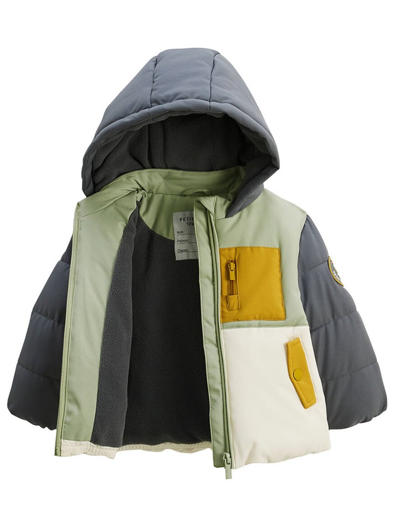 Doudoune enfant imperméable doublée polaire avec capuche Boavista Kaki - Kiabi