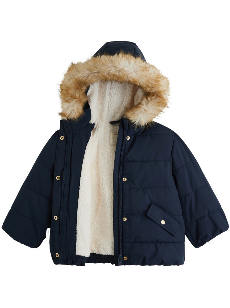 Doudoune enfant imperméable doublée sherpa avec capuche adèle Bleu - Kiabi