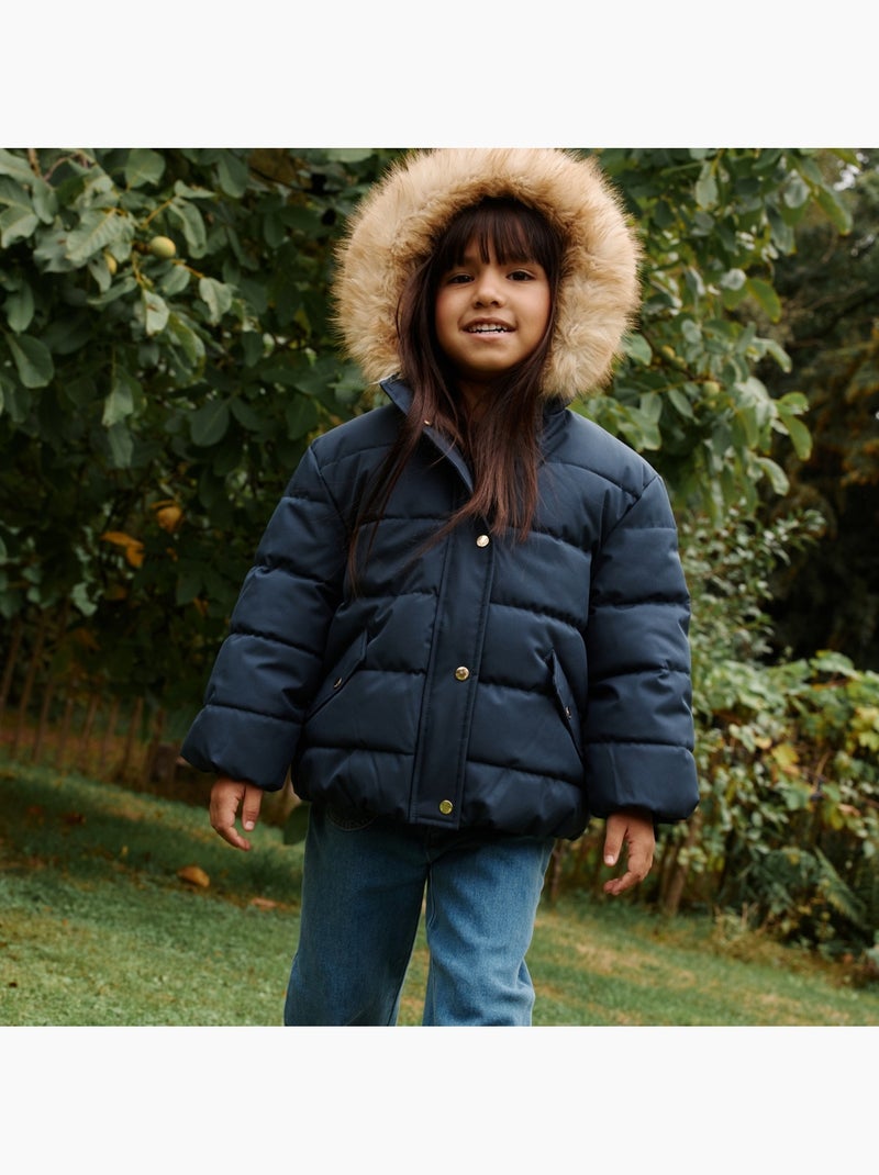 Doudoune enfant imperméable doublée sherpa avec capuche adèle Bleu - Kiabi