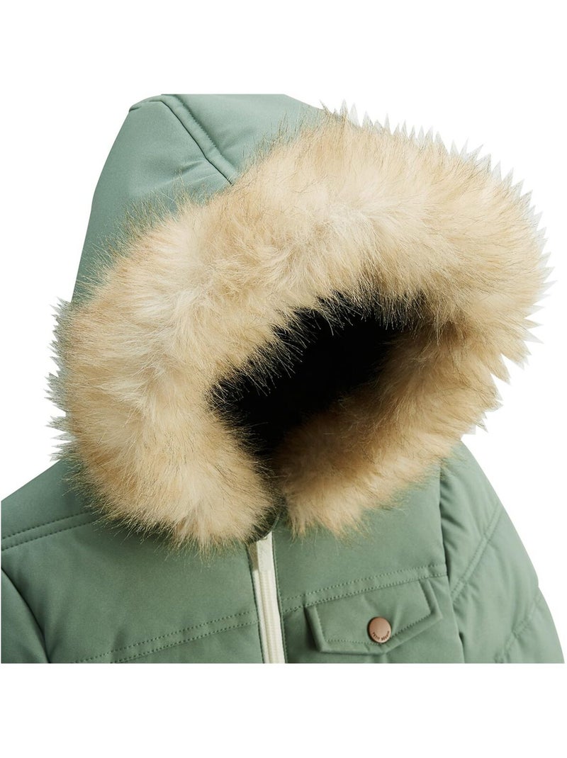Doudoune enfant imperméable doublée sherpa avec capuche Anouk Kaki - Kiabi