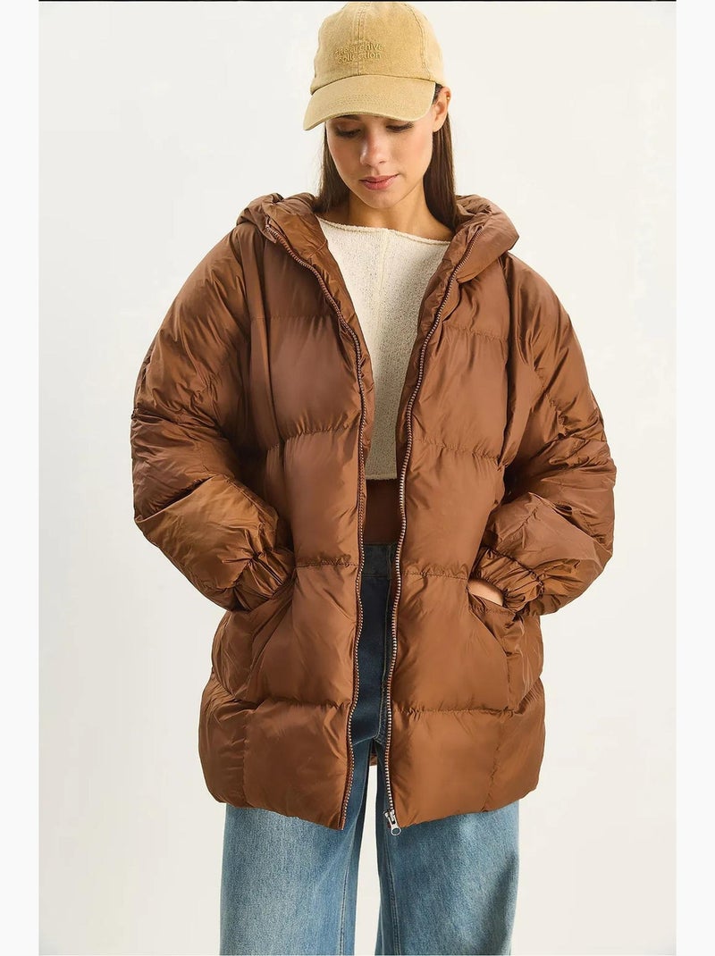 Doudoune épaisse oversize à capuche lucci Marron chocolat - Kiabi