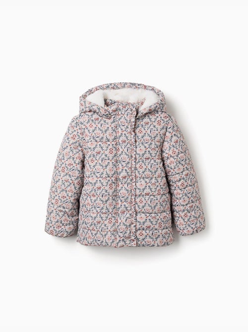 Doudoune floral avec capuche et doublure en peluche douce synthétique - Kiabi Doudoune floral avec capuche et doublure en peluche douce synthétique - Kiabi