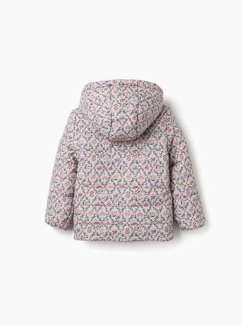 Doudoune floral avec capuche et doublure en peluche douce synthétique - Kiabi Doudoune floral avec capuche et doublure en peluche douce synthétique - Kiabi
