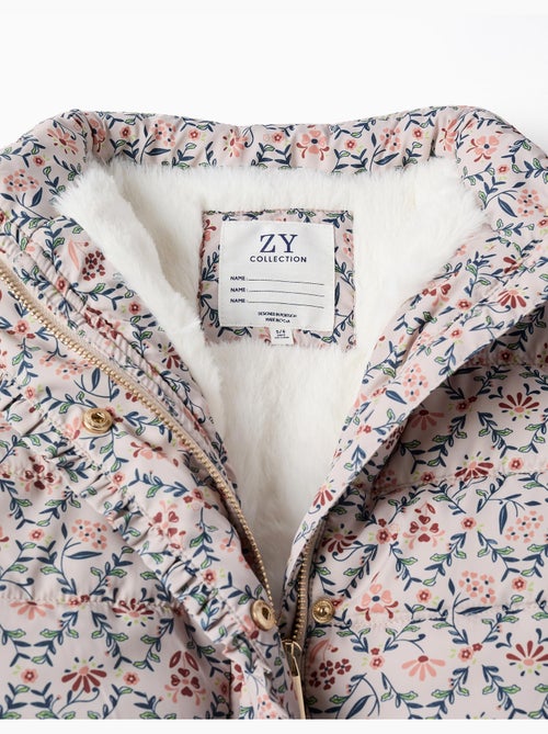 Doudoune floral avec capuche et doublure en peluche douce synthétique - Kiabi Doudoune floral avec capuche et doublure en peluche douce synthétique - Kiabi