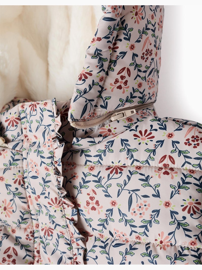 Doudoune floral avec capuche et doublure en peluche douce synthétique Beige clair - Kiabi