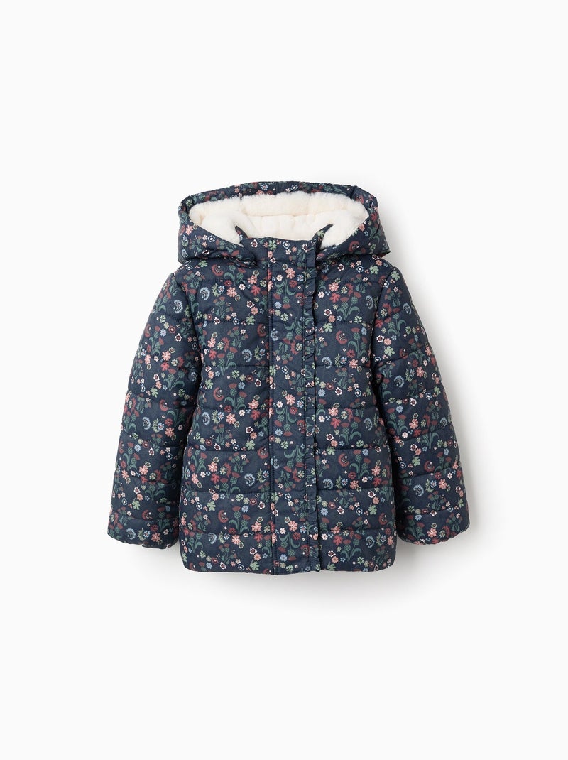 Doudoune Florale avec Capuche Amovible Bleu foncé - Kiabi