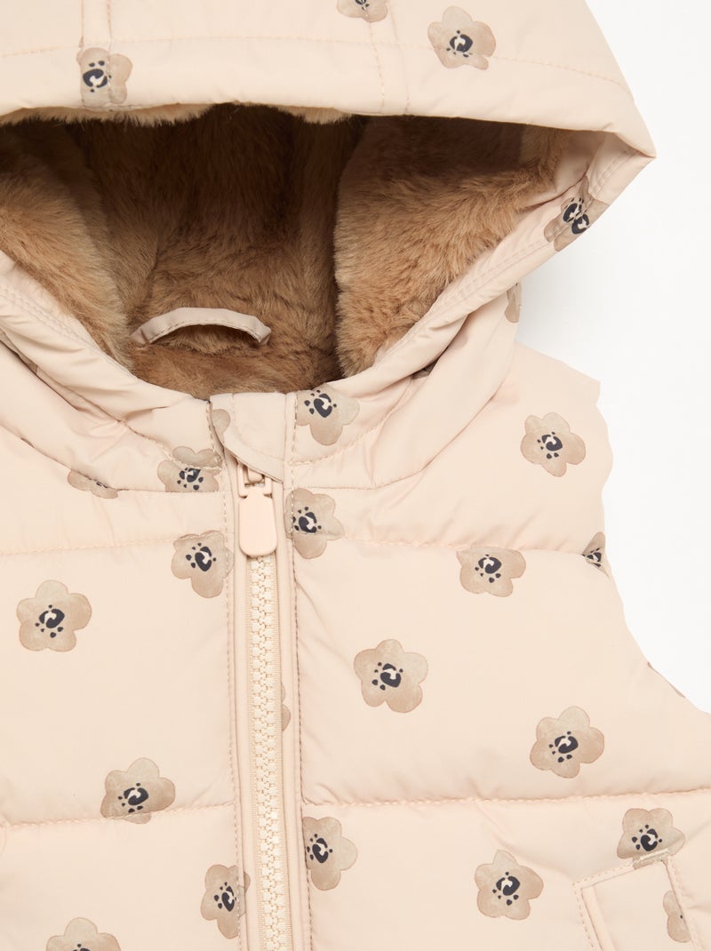 Doudoune imprimée à capuche sans manches Beige - Kiabi