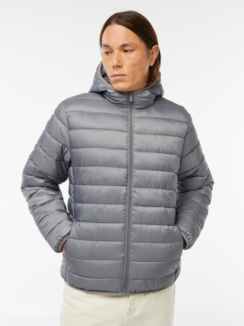 Doudoune légère à capuche Gris - Kiabi