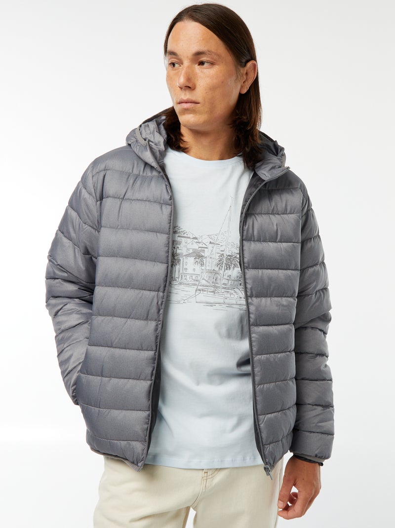 Doudoune légère à capuche Gris Homme Kiabi