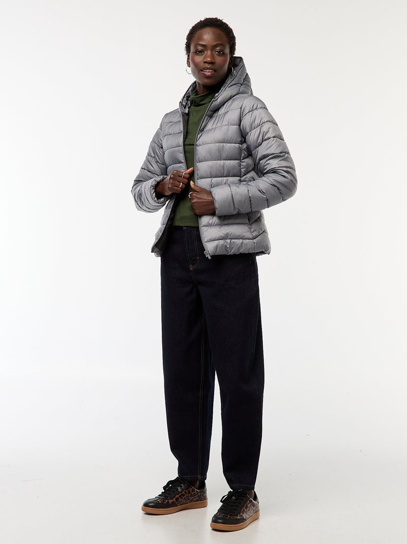 Doudoune légère à capuche unie Gris - Kiabi