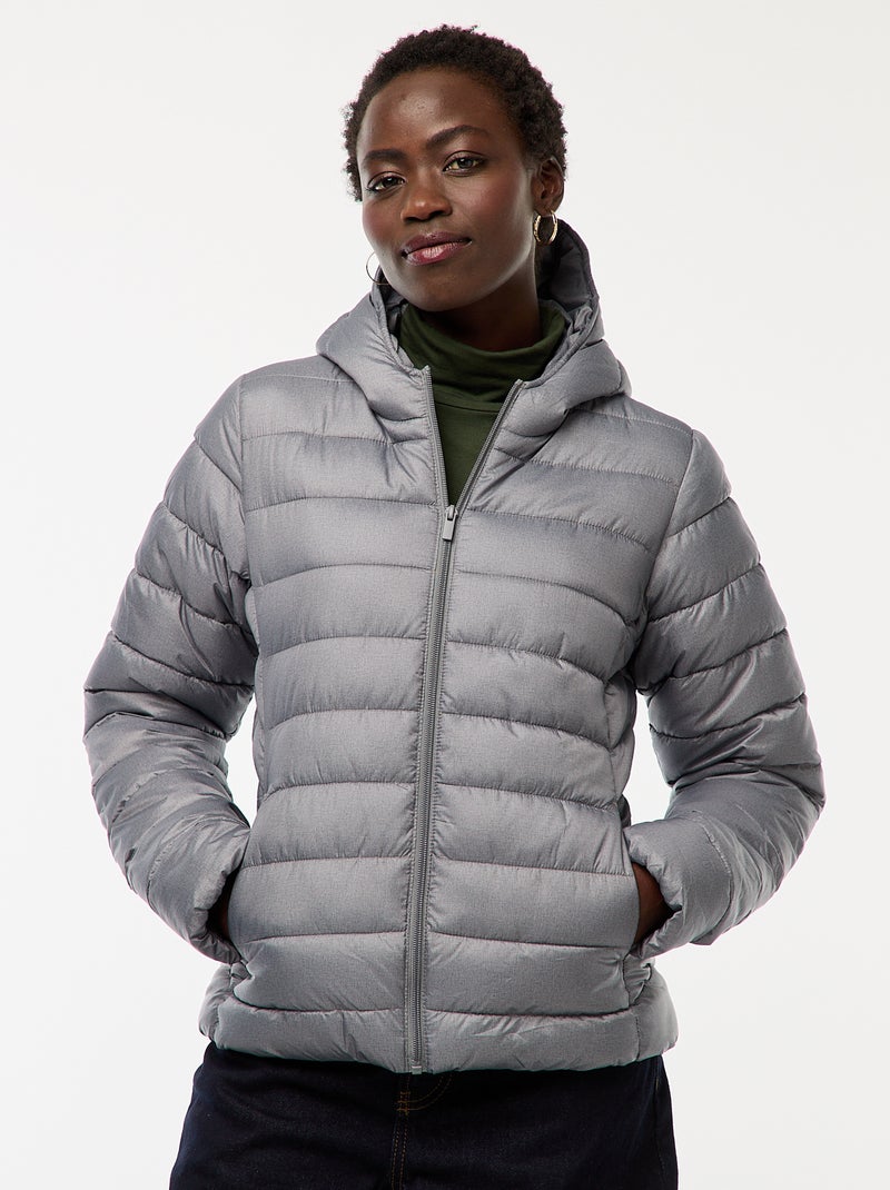 Doudoune légère à capuche unie Gris - Kiabi