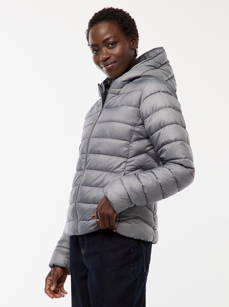 Doudoune légère à capuche unie Gris - Kiabi