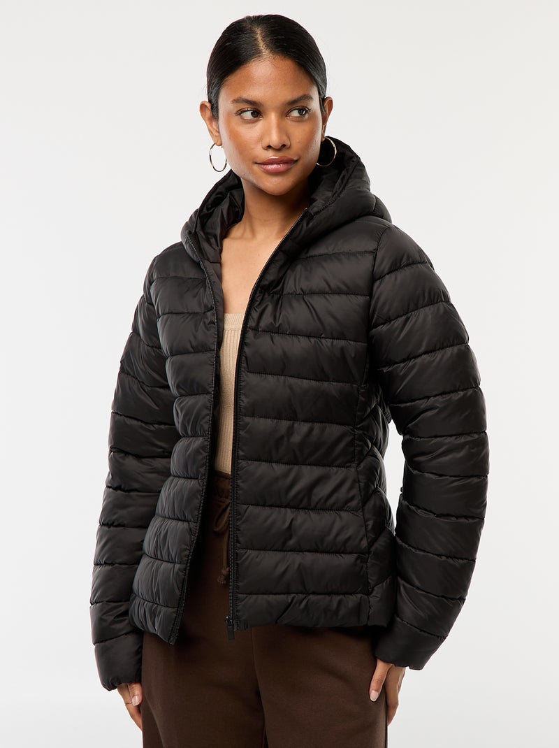 Doudoune légère à capuche unie Noir Femme Kiabi