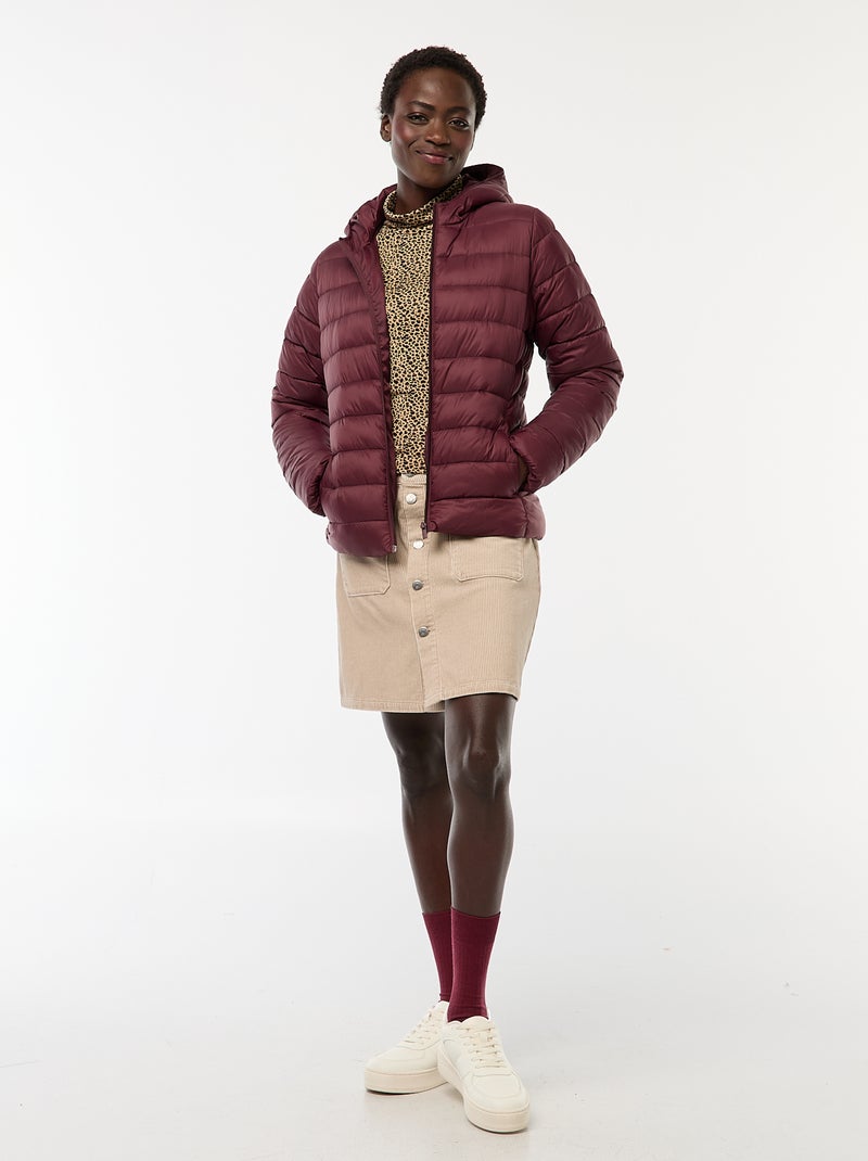 Doudoune légère à capuche unie Rouge - Kiabi