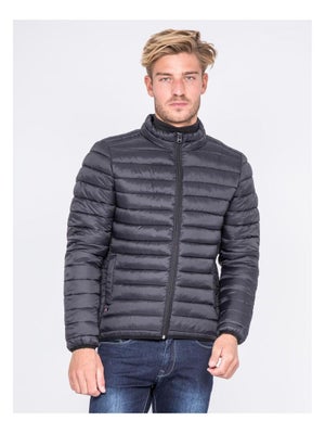 Veste De Pluie Homme Matelassée – Légère, Col Montant, Impression Lettres, Coupe Normale