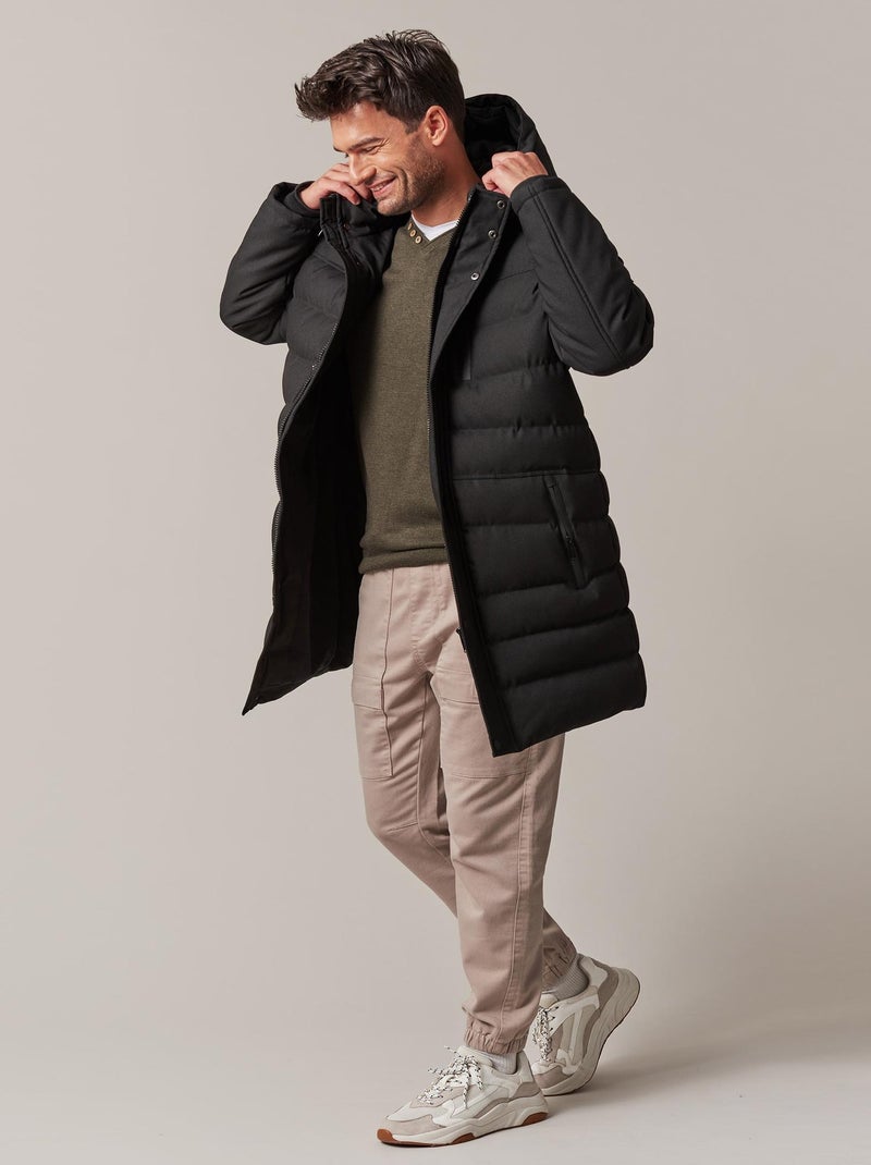 Doudoune longue à capuche et doublure en polyester  'Deeluxe' Noir - Kiabi