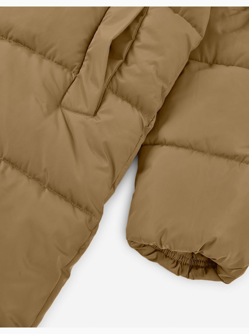 Doudoune longue à capuche et poches Beige - Kiabi