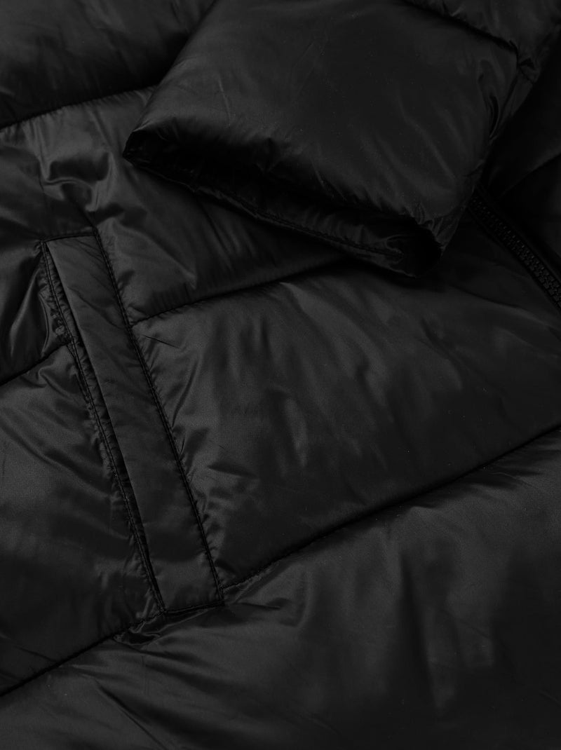 Doudoune longue à capuche et poches Noir - Kiabi