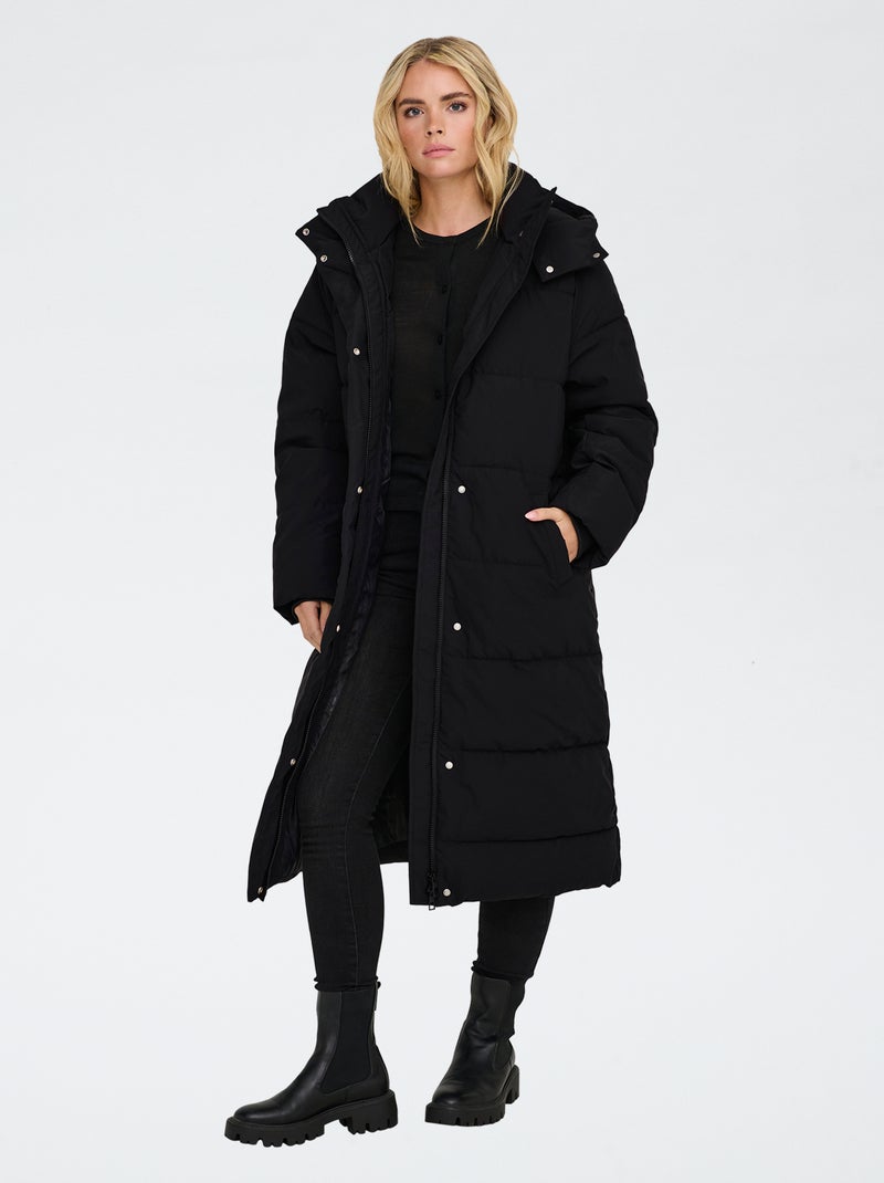 Doudoune longue à capuche matelassée 'JDY' Noir - Kiabi