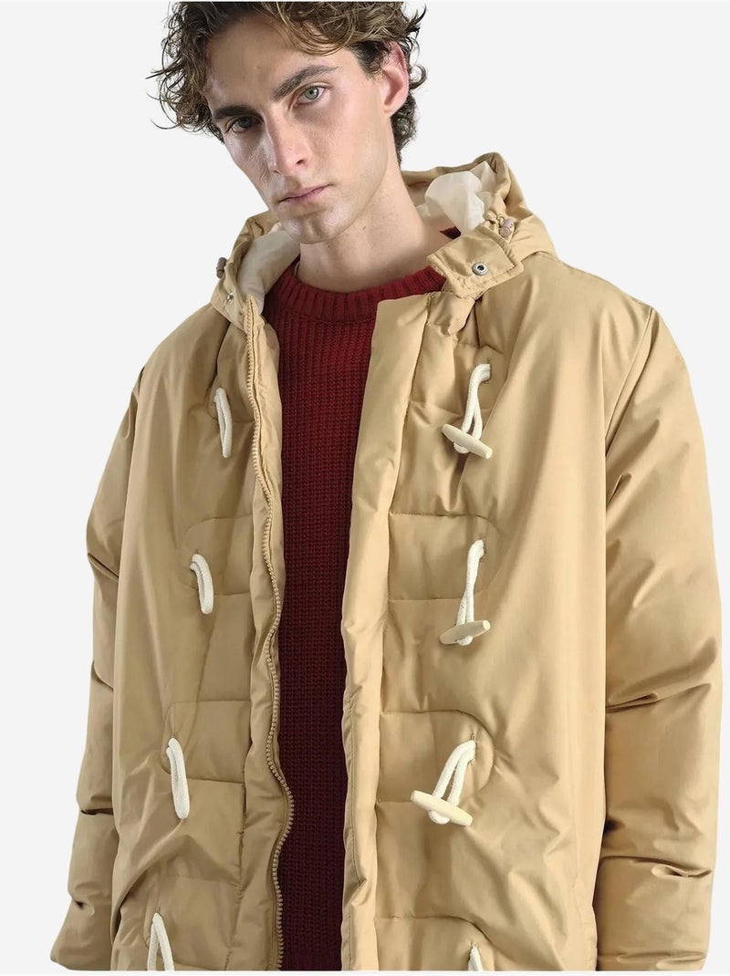 Doudoune longue à capuche pour homme giesto avec poches Beige argile - Kiabi