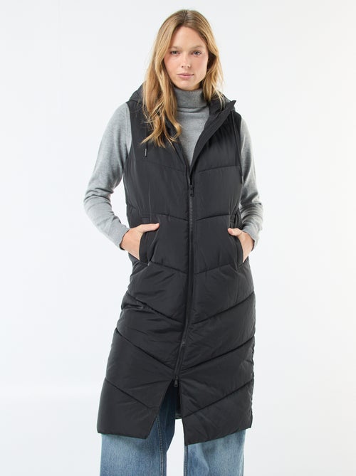Doudoune longue à capuche sans manches - Kiabi