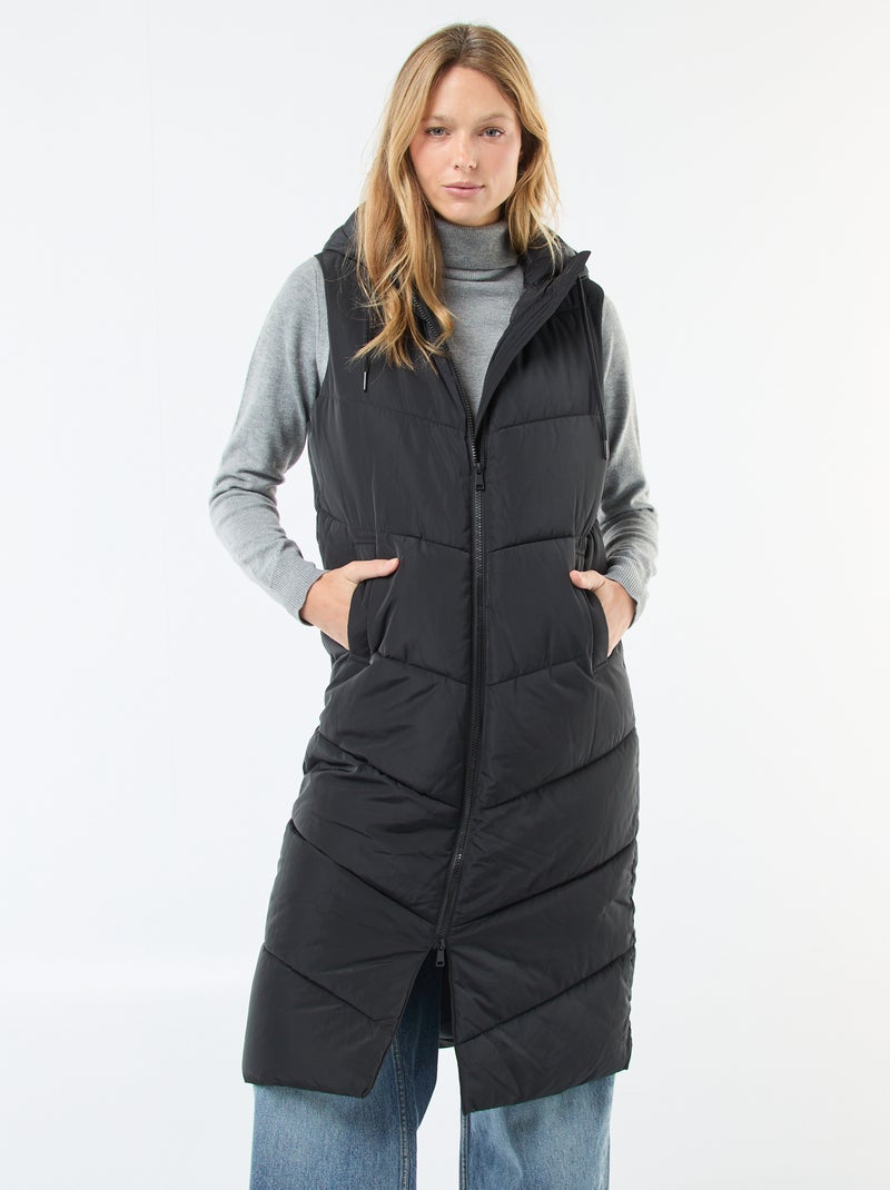 Doudoune longue à capuche sans manches Noir - Kiabi