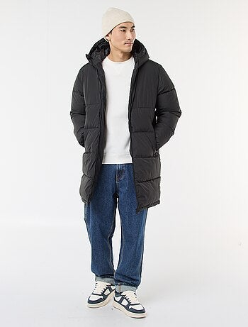 Doudoune longue à capuche unie