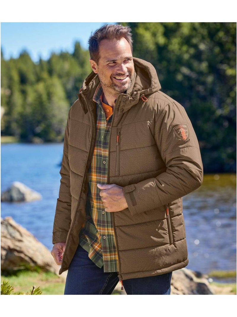 Doudoune Longue avec Capuche Amovible   - ATLAS FOR MEN Marron - Kiabi