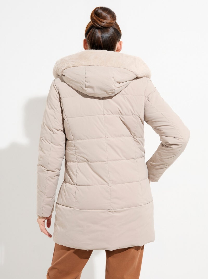 Doudoune longue avec capuche fourrure - afibel Beige - Kiabi