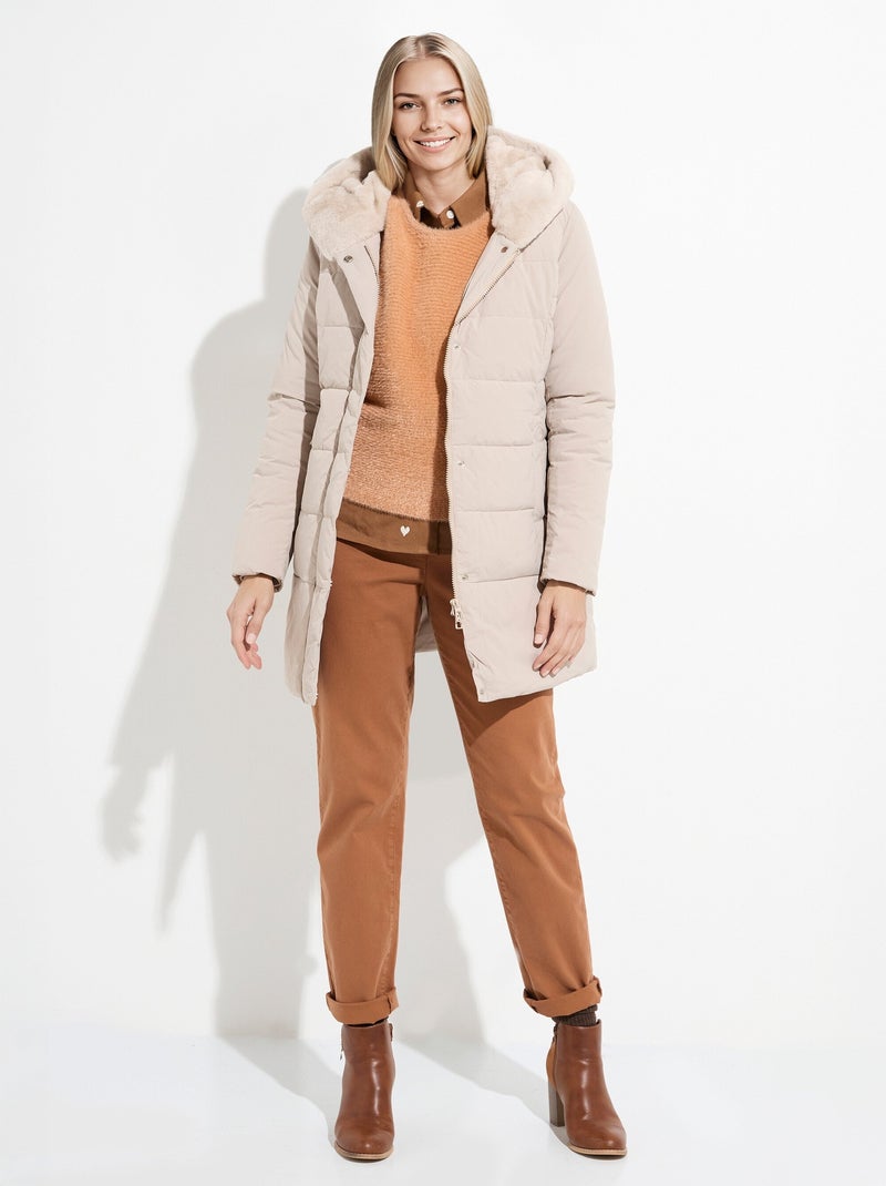 Doudoune longue avec capuche fourrure - afibel Beige - Kiabi