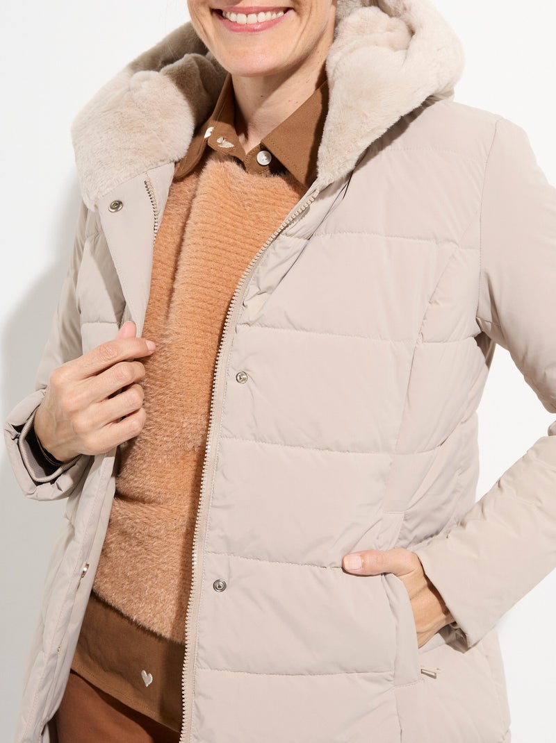 Doudoune longue avec capuche fourrure - afibel Beige - Kiabi