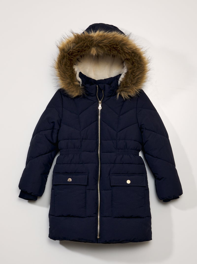 Doudoune longue avec taille resserrée Bleu marine - Kiabi