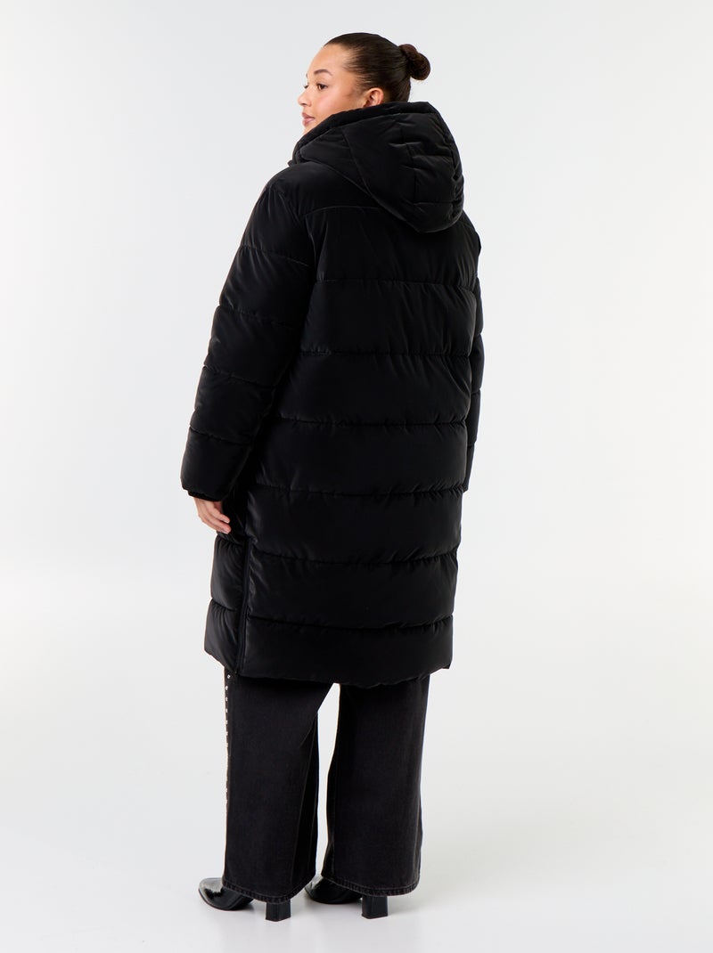 Doudoune longue matelassée à capuche amovible Noir - Kiabi