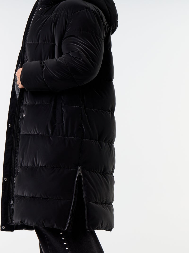 Doudoune longue matelassée à capuche amovible Noir - Kiabi