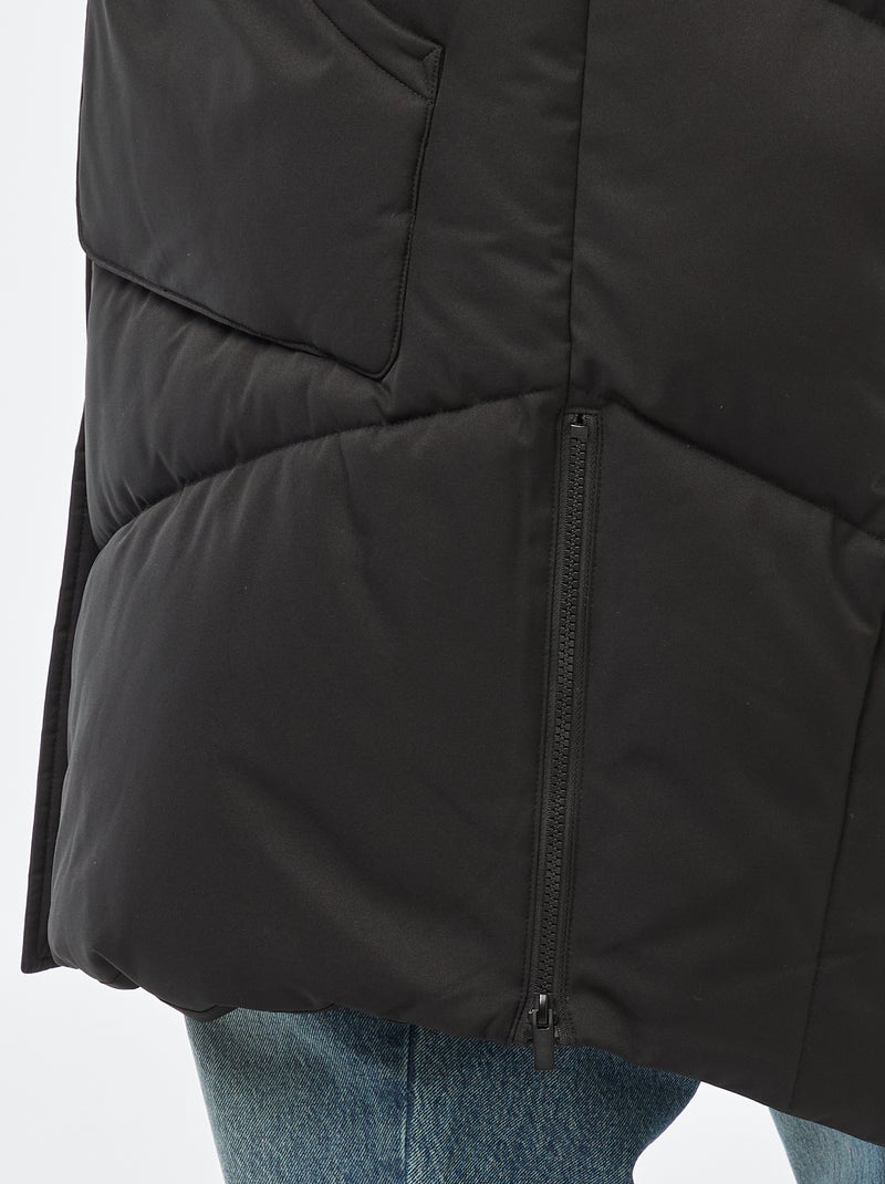 Doudoune longue matelassée à capuche avec poches doublées polaire Noir - Kiabi