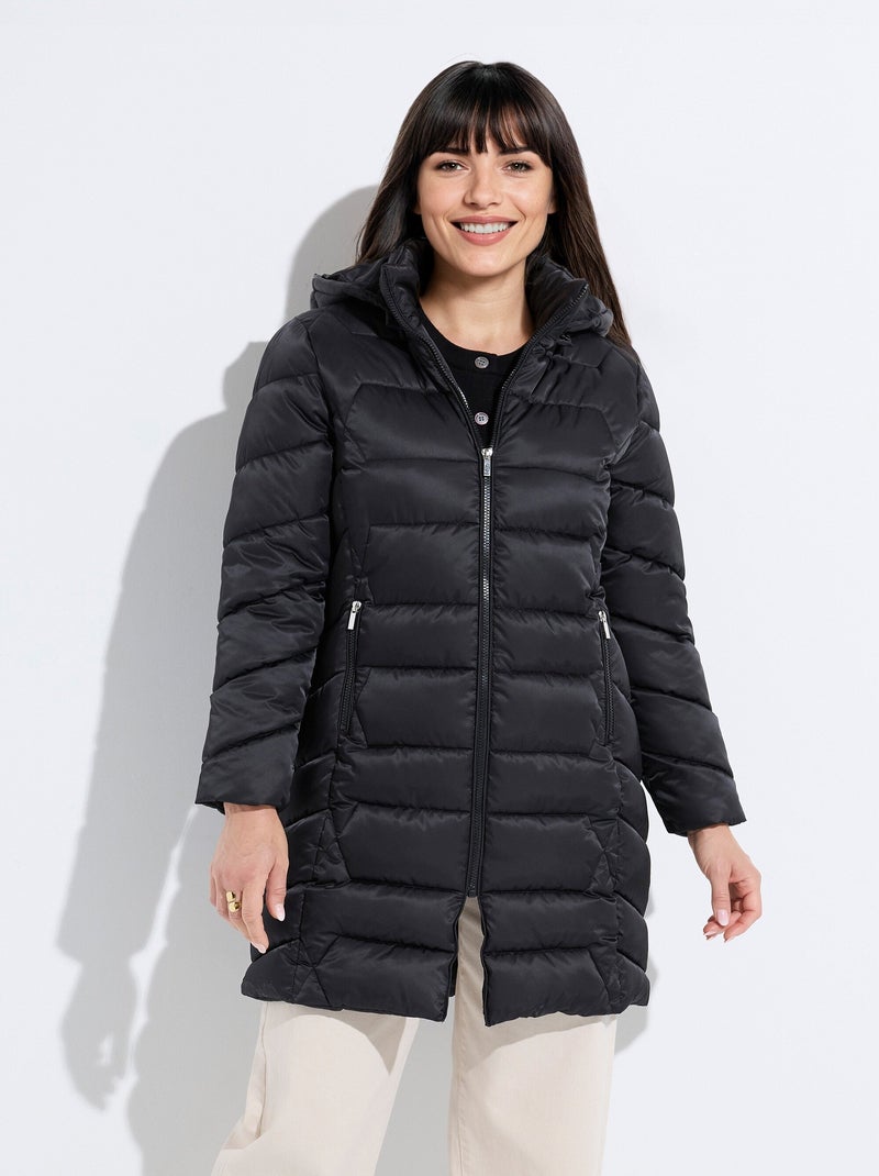 Doudoune longue matelassée à capuche Noir Femme Kiabi