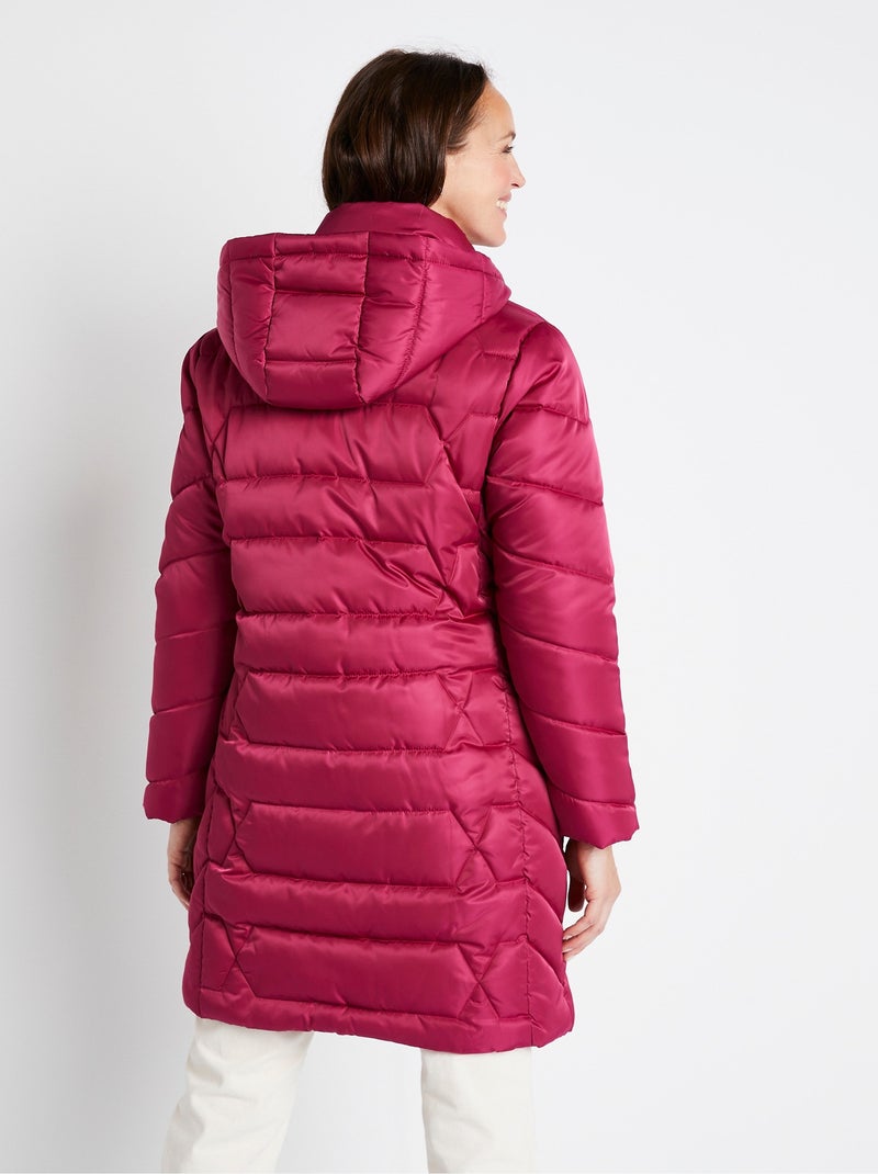 Doudoune longue matelassée à capuche Rose - Kiabi