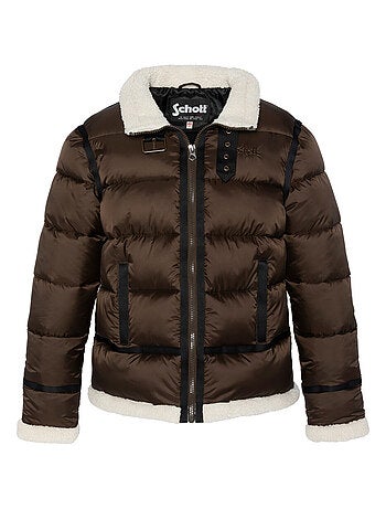 Doudoune marron matelassée à coupe droite avec un col aviateur