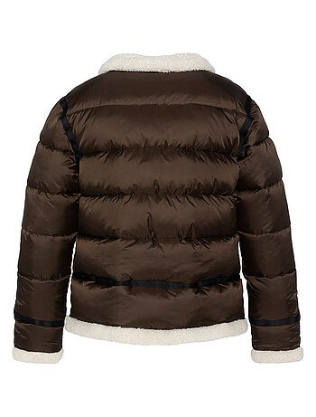 Doudoune marron matelassée à coupe droite avec un col aviateur