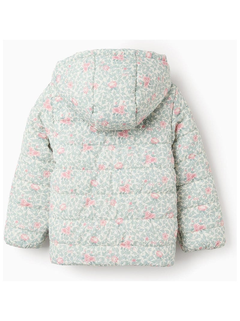 Doudoune matelassé, capuche amovible, floral, à volants, à volants NOVEAUX NATURE Blanc - Kiabi