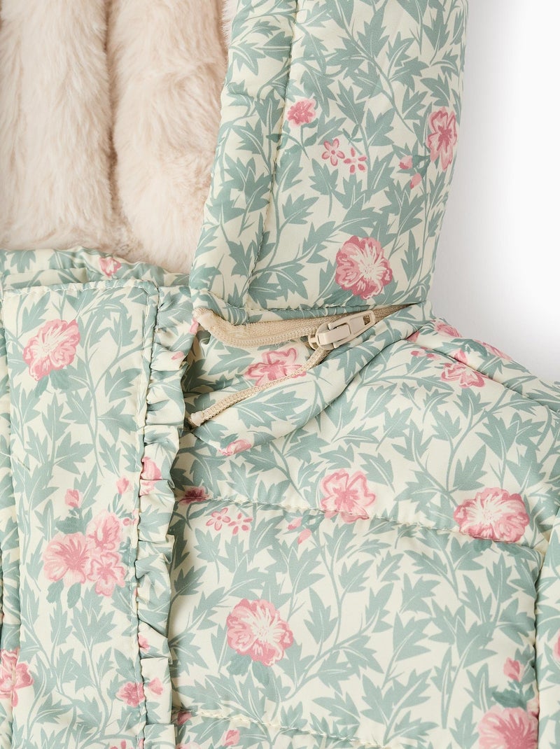 Doudoune matelassé, capuche amovible, floral, à volants, à volants NOVEAUX NATURE Blanc - Kiabi