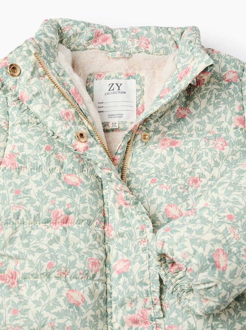 Doudoune matelassé, capuche amovible, floral, à volants, à volants NOVEAUX NATURE Blanc - Kiabi