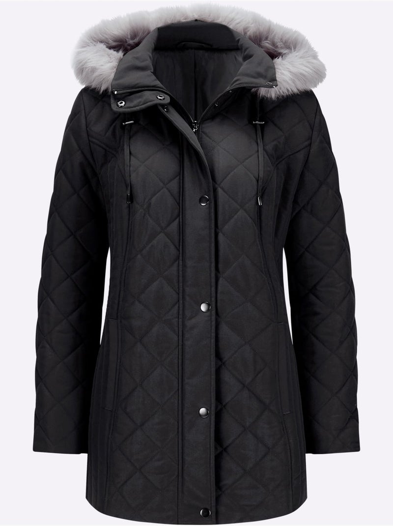 Doudoune matelassée à capuche amovible et empiècement en fourrure - Taille standard - Moda Vilona Noir - Kiabi