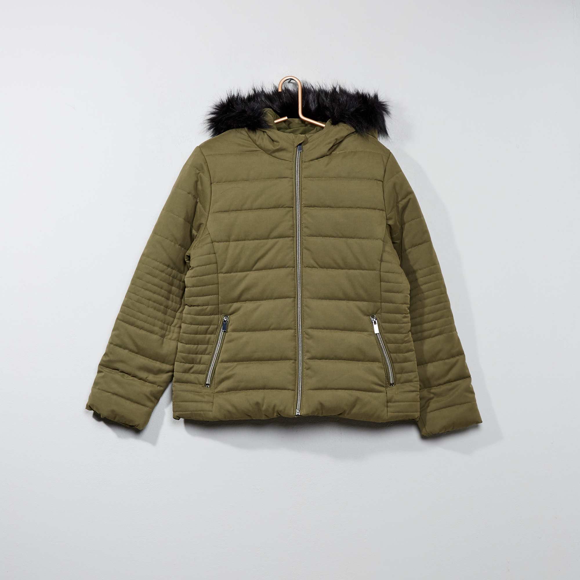 Manteau D’hiver Long Pour Fille – Doublure Chaude, Capuche, Coupe-vent | Parka Matelassé Couleur Unie – Taille 120