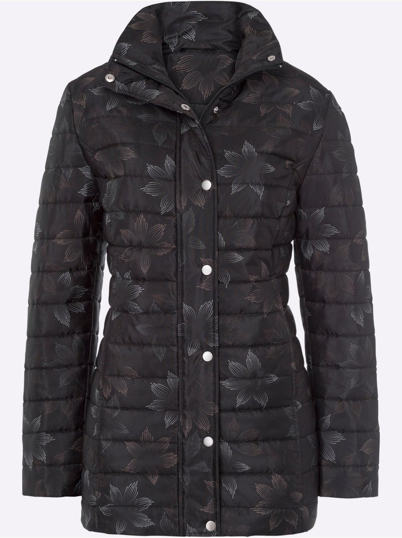 Doudoune matelassée à col réversible avec fleurs et poches - Taille standard - Moda Vilona Noir Marron - Kiabi