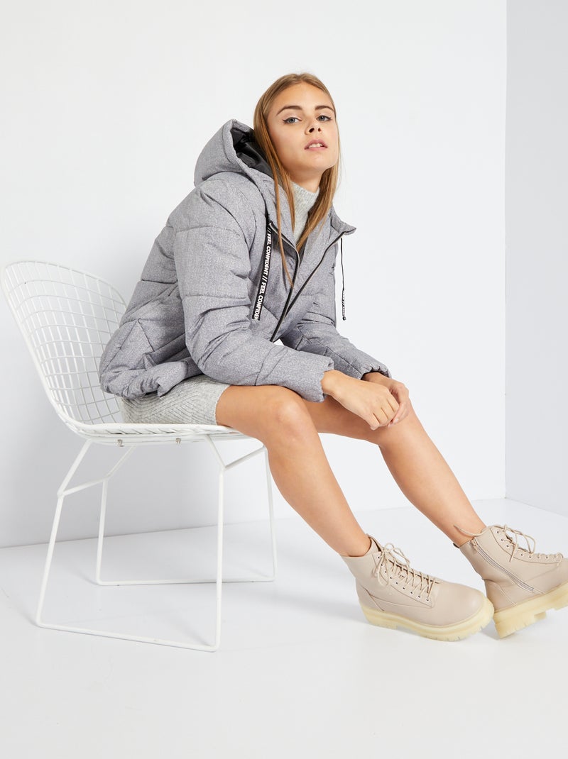 Doudoune matelassée avec capuche gris - Kiabi