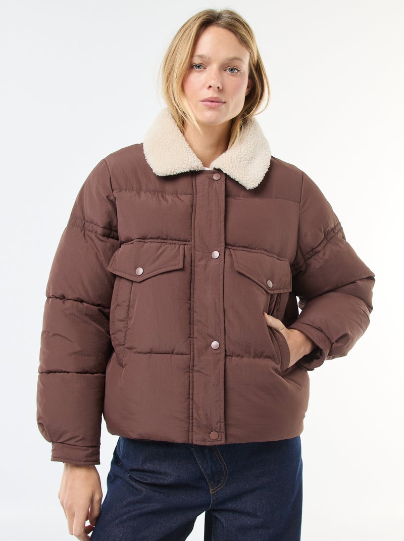 Doudoune matelassée avec col effet mouton Marron - Kiabi
